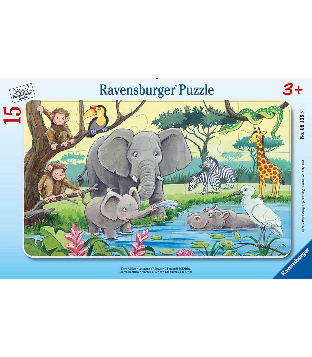 Puzzle da 15 Pezzi Puzzle in Cornice Animali d Africa, Puzzle fino a 99  pezzi, Ravensburger